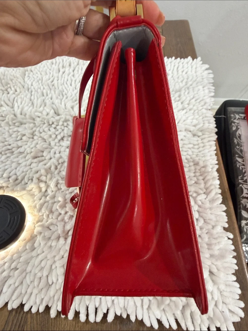 Louis Vuitton Red Vernis Satchel with Gold-Tone Lock